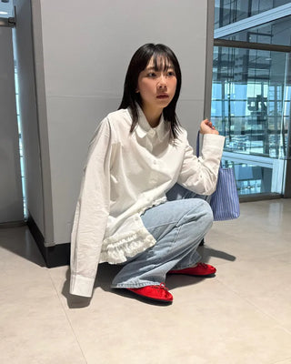 Wide straight light denim pants