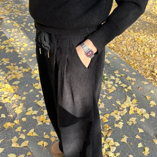Corduroy strap wide pants