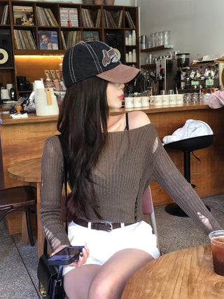 Summer distressed boat neck cropped knit (5 colors)