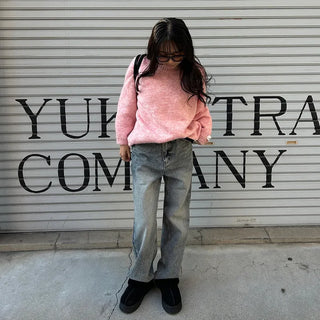 Washed straight denim pants