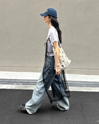 See-through ribbon camisole long dress