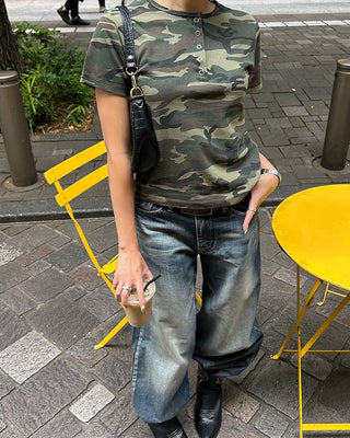 (ORIGINAL) Lettering Camo Half T-Shirt