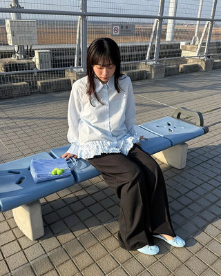 Two-pleat, center-creased wide-leg slacks