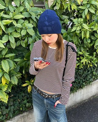Thin striped ribbed cut and sew