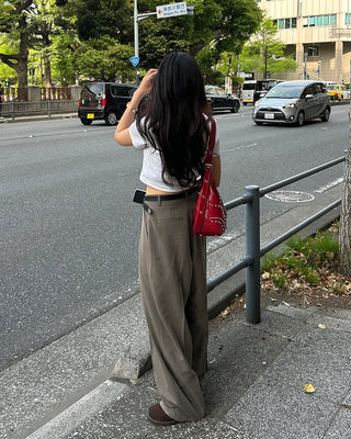 Pinstripe center-pleated wide-leg slacks