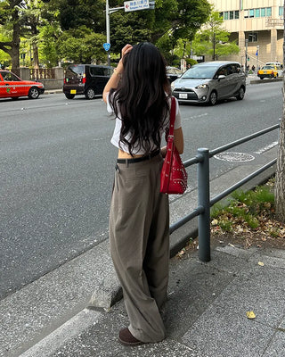 Pinstripe center-pleated wide-leg slacks