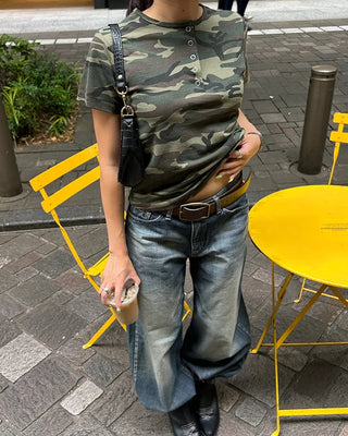 (ORIGINAL) Lettering Camo Half T-Shirt