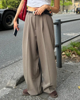 Pinstripe center-pleated wide-leg slacks