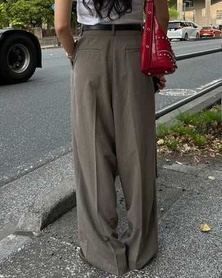 Pinstripe center-pleated wide-leg slacks