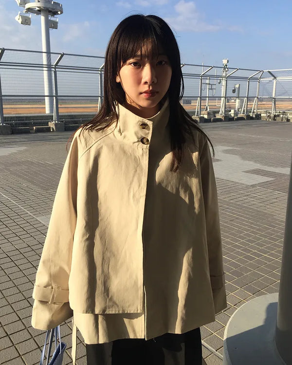Stand-neck Big Gun Patch Yoke Short Trench Coat