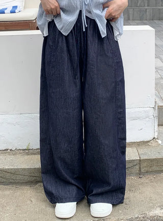 String Wide Summer Low Denim Pants