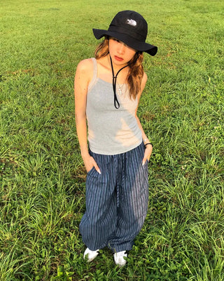 Slit Multi-Stripe Wide Easy Pants