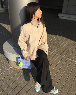 Stand-neck Big Gun Patch Yoke Short Trench Coat