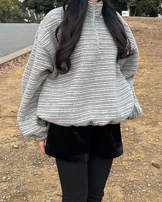 Double Border Half-Zip Boa Pullover