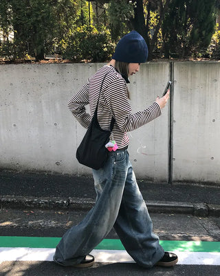 Whiskered Wash Baggy Jeans