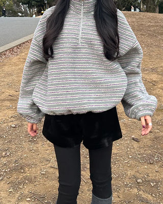 Double Border Half-Zip Boa Pullover