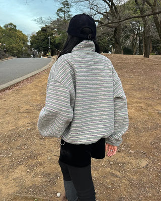 Double Border Half-Zip Boa Pullover