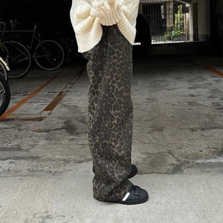 Leopard print cotton wide-leg pants