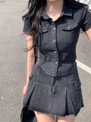 Denim pleated skirt (2 colors)