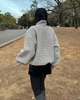 Double Border Half-Zip Boa Pullover