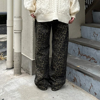 Leopard print cotton wide-leg pants