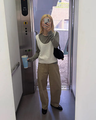 Cotton panel wide slacks