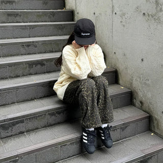 Leopard print cotton wide-leg pants