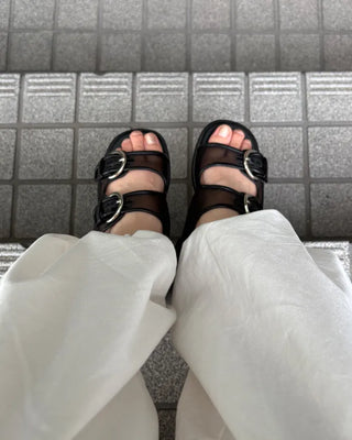 Double buckle mesh sandals