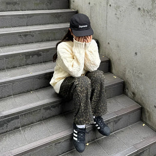 Leopard print cotton wide-leg pants