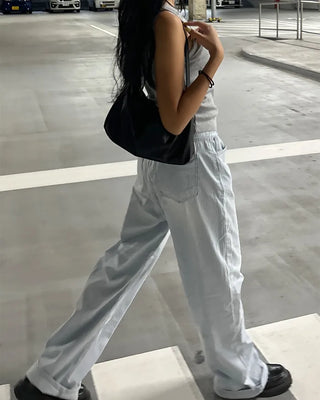 Pencil stripe summer light denim pants