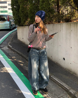 Thin striped ribbed cut and sew