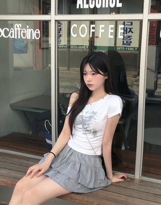 (With inner shorts) Double tiered mini skirt