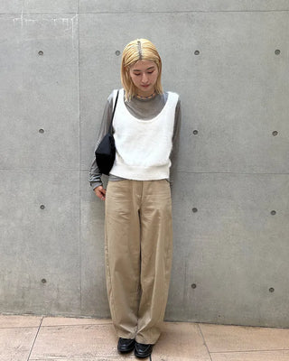 Cotton panel wide slacks