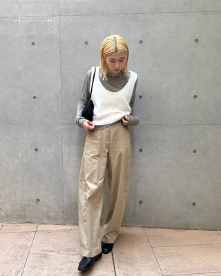 Cotton panel wide slacks