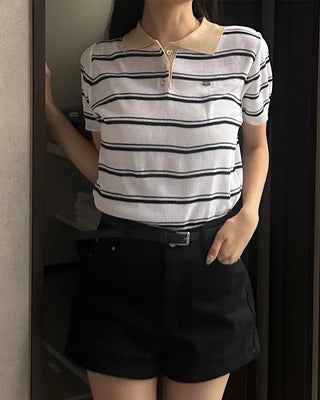 Two-tone short-sleeved knit