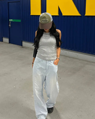 Pencil stripe summer light denim pants