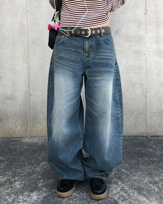 Whiskered Wash Baggy Jeans