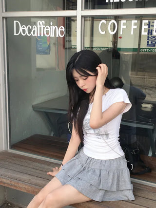 One-shoulder short-sleeved T-shirt
