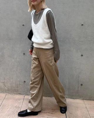 Cotton panel wide slacks