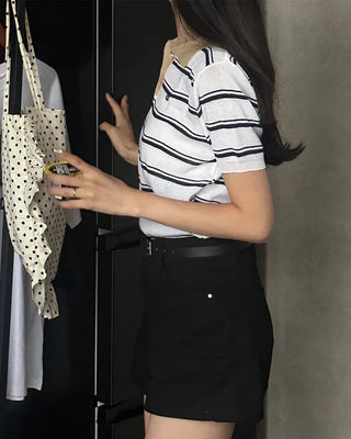 Two-tone short-sleeved knit
