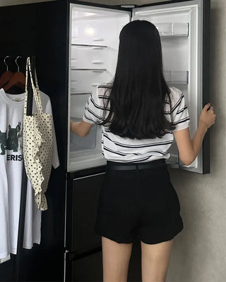 Two-tone short-sleeved knit
