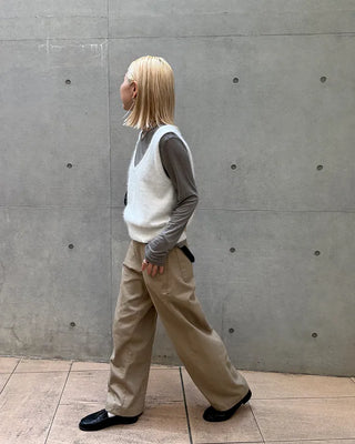 Cotton panel wide slacks