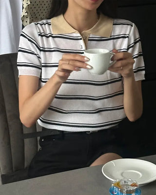 Two-tone short-sleeved knit