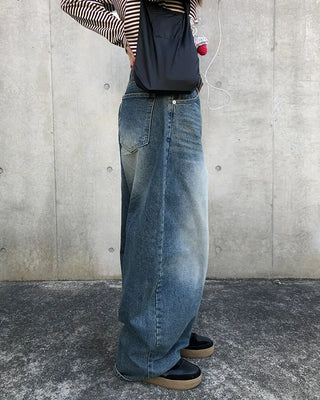 Whiskered Wash Baggy Jeans