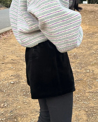 Waist bag, elastic waistband, pleated velvet shorts