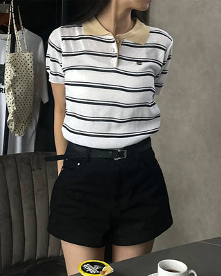 Two-tone short-sleeved knit