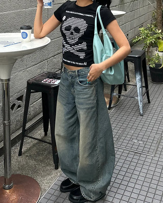 Money Skull Semi-Cropped Half T-Shirt