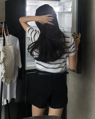 Two-tone short-sleeved knit