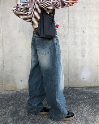 Whiskered Wash Baggy Jeans