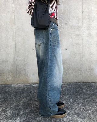 Whiskered Wash Baggy Jeans